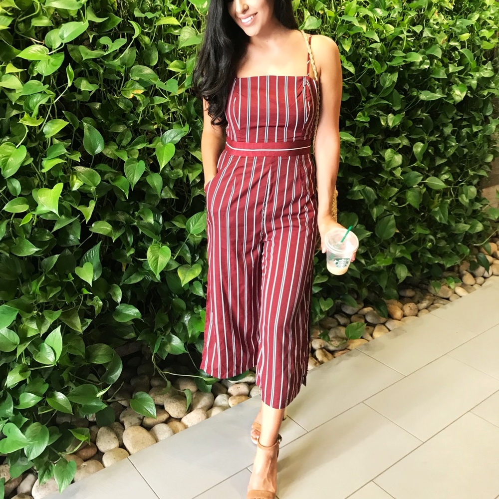 Nina Tie Back Striped Satin Jumpsuit Split Leg - Picture 3 of 3